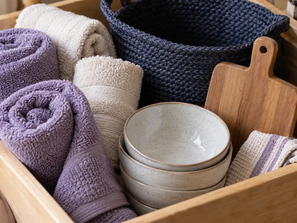 Illustrative home essentials in a merchandise bin
